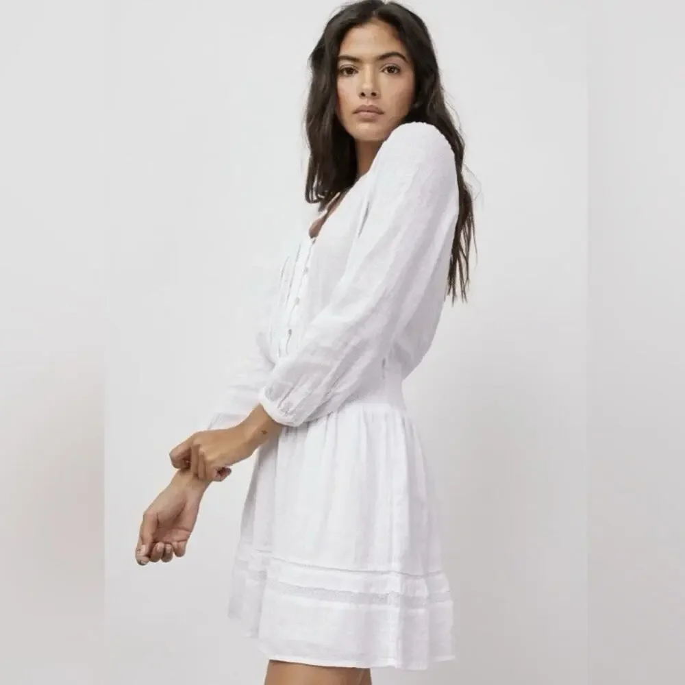 Rails Jasmine White Lace Detail Dress Linen Blend Long Sleeve Womens Size Small - Picture 2 of 14